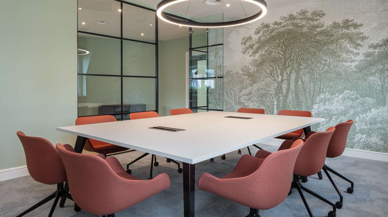 meeting room for 10 person table and focal wallcovering