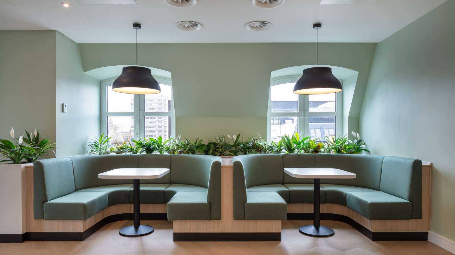 reception booth seating with planters