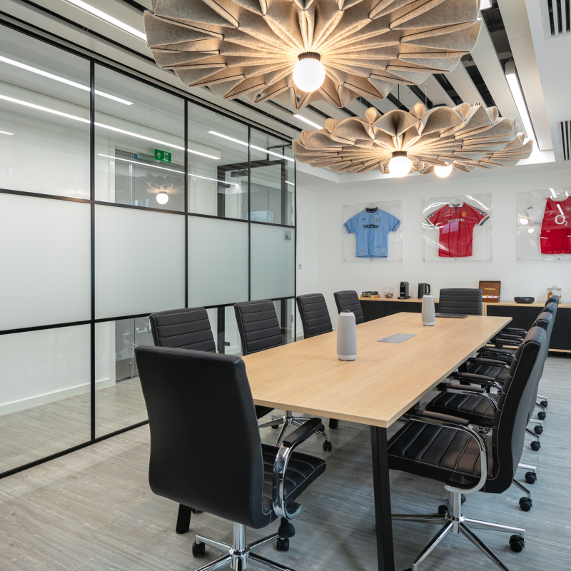 main boardroom with wall branding