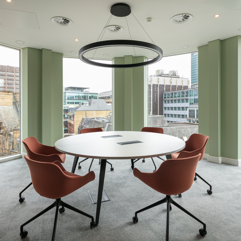 Quad meeting room round meeting table 8 person with AV comms