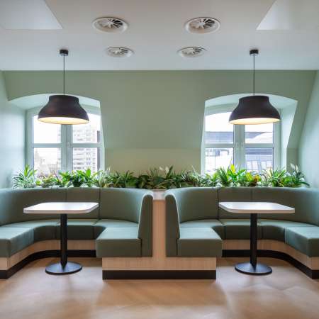 reception booth seating with planters